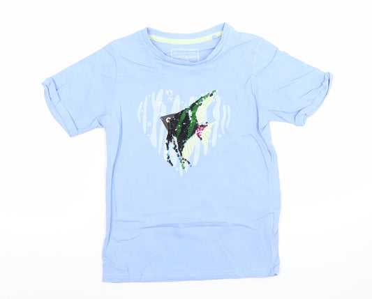 Mountain Warehouse Girls Blue Sequin Fish T-Shirt 7-8 Years Cotton