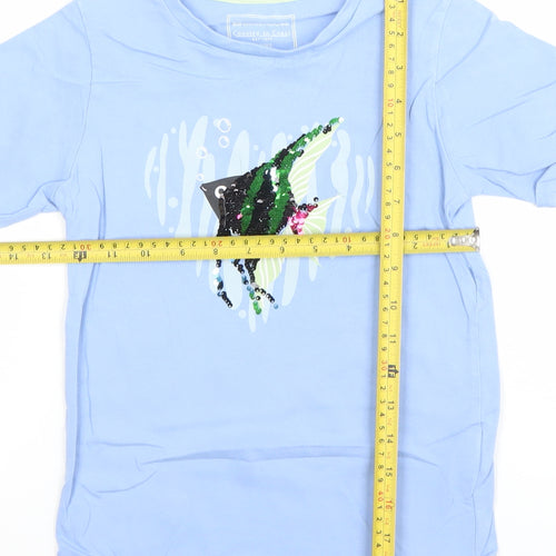 Mountain Warehouse Girls Blue Sequin Fish T-Shirt 7-8 Years Cotton