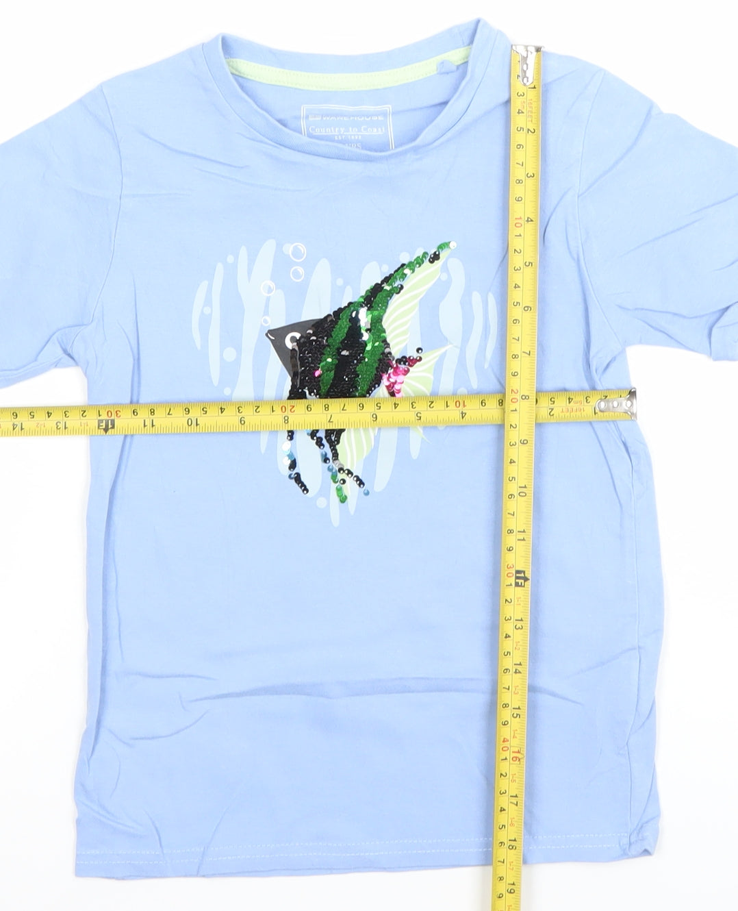 Mountain Warehouse Girls Blue Sequin Fish T-Shirt 7-8 Years Cotton