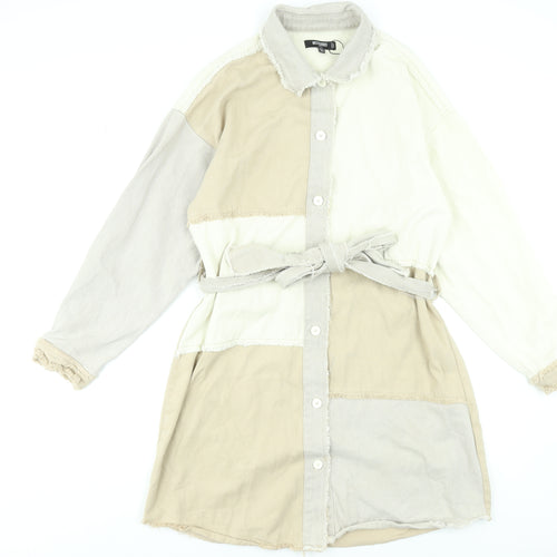 Missguided Women Beige Colourblock Belted Shirt Dress Size 14 Tall