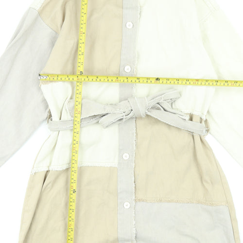 Missguided Women Beige Colourblock Belted Shirt Dress Size 14 Tall