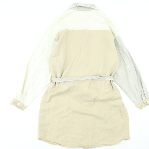 Missguided Women Beige Colourblock Belted Shirt Dress Size 14 Tall