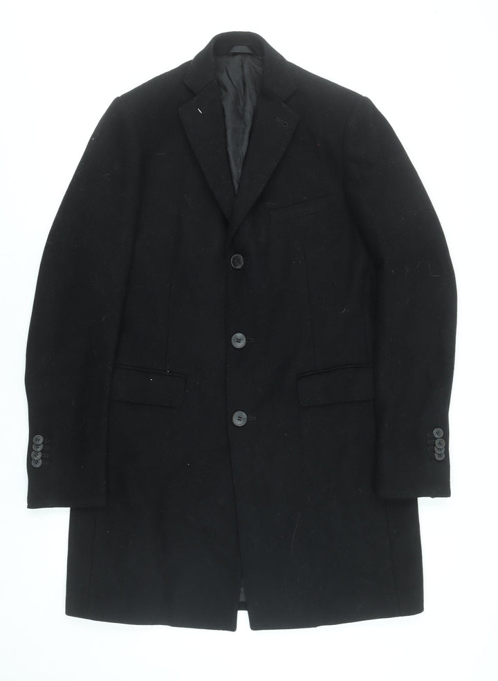 Remus Uomo Men's Black Wool Blend 42in Classic Long Overcoat