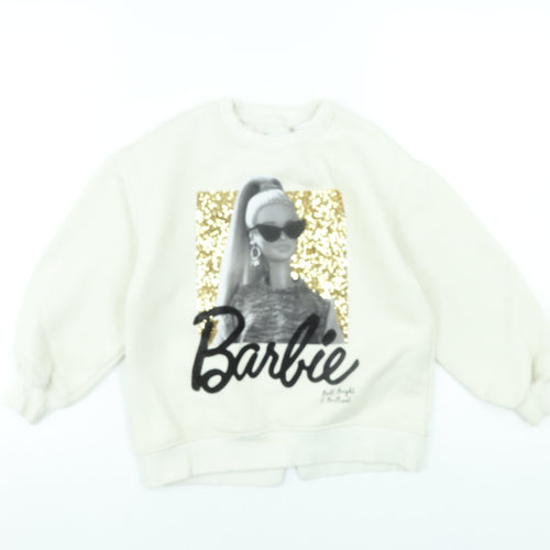 Zara Girls Ivory Barbie Glitter Graphic Pullover Sweatshirt 8-9 Years