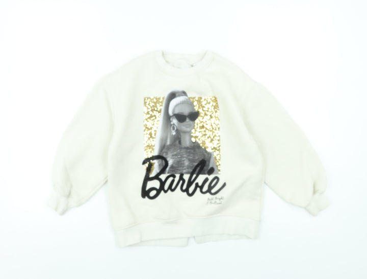 Zara Girls Ivory Barbie Glitter Graphic Pullover Sweatshirt 8-9 Years