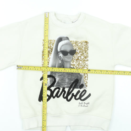 Zara Girls Ivory Barbie Glitter Graphic Pullover Sweatshirt 8-9 Years