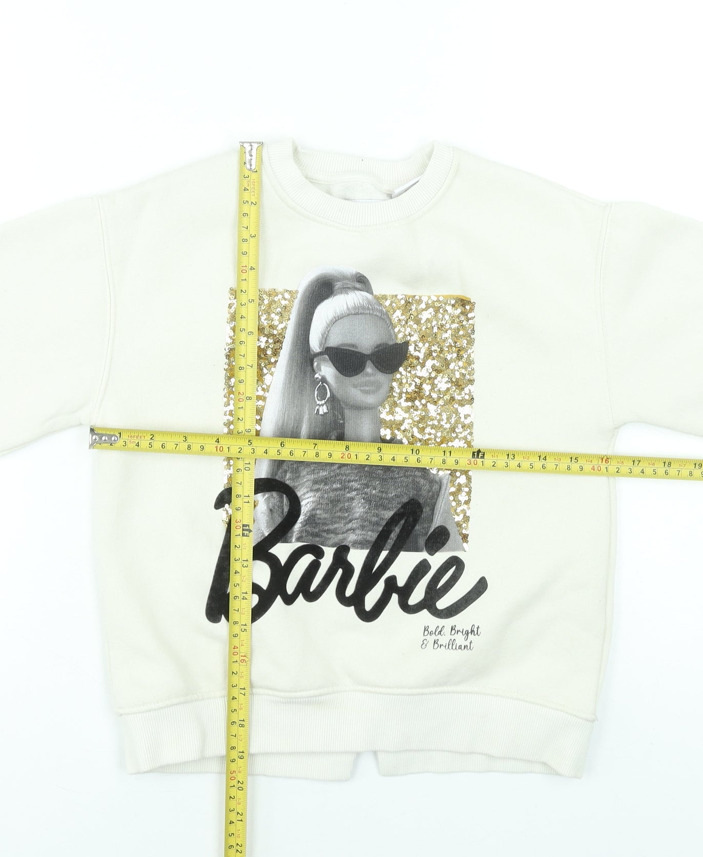 Zara Girls Ivory Barbie Glitter Graphic Pullover Sweatshirt 8-9 Years