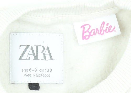 Zara Girls Ivory Barbie Glitter Graphic Pullover Sweatshirt 8-9 Years