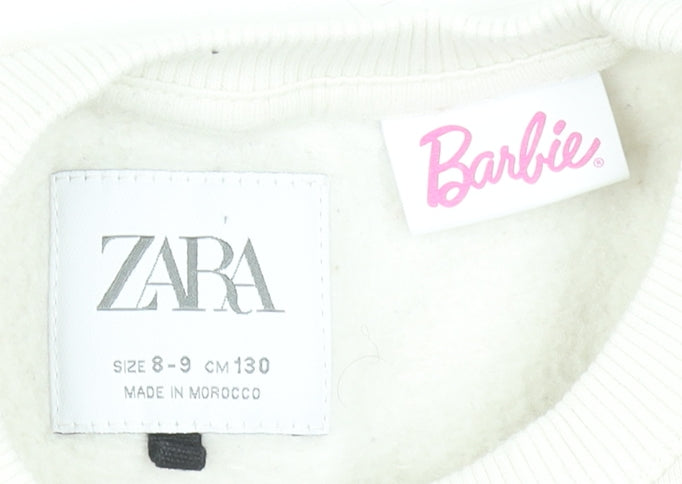Zara Girls Ivory Barbie Glitter Graphic Pullover Sweatshirt 8-9 Years