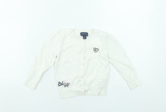 Polo Ralph Lauren Girls Ivory Cotton Cardigan 3 Years Button Front RL Heart Logo