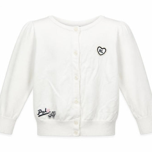 Polo Ralph Lauren Girls Ivory Cotton Cardigan 3 Years Button Front RL Heart Logo