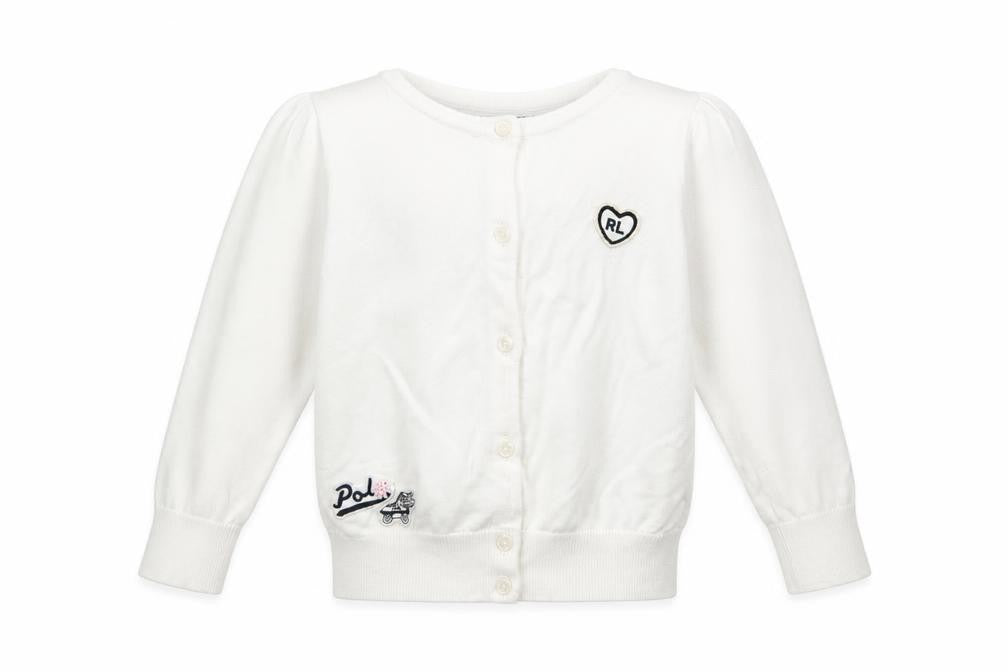 Polo Ralph Lauren Girls Ivory Cotton Cardigan 3 Years Button Front RL Heart Logo