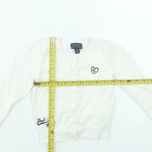 Polo Ralph Lauren Girls Ivory Cotton Cardigan 3 Years Button Front RL Heart Logo