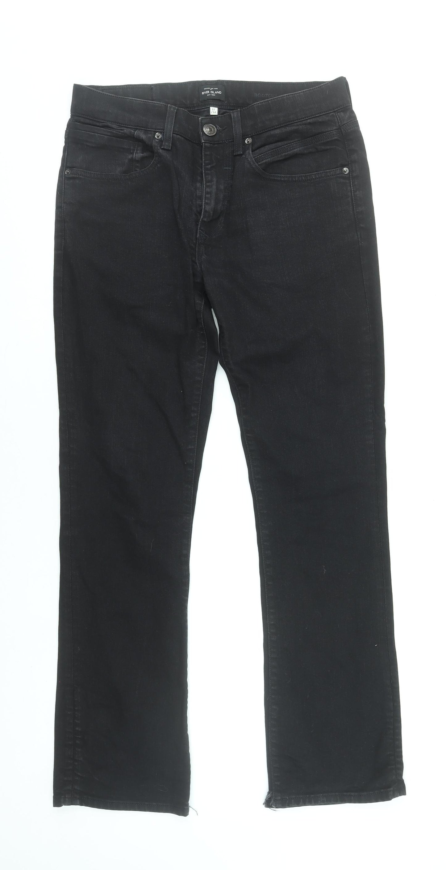 River Island Mens Black Denim Straight Jeans UK 32L Cotton Blend