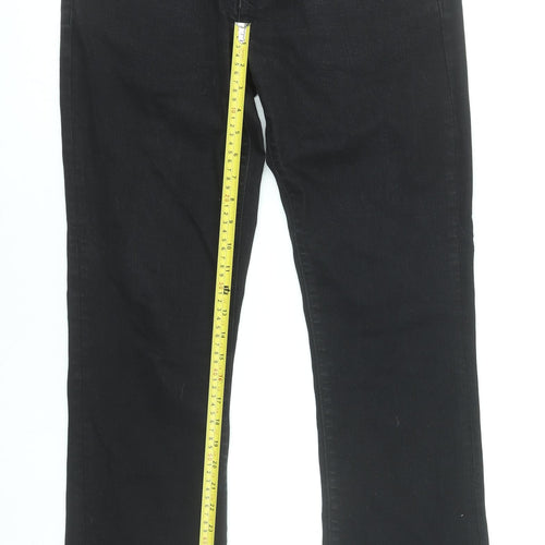 River Island Mens Black Denim Straight Jeans UK 32L Cotton Blend