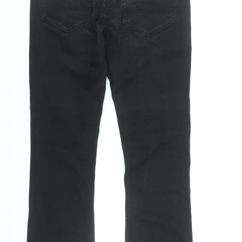 River Island Mens Black Denim Straight Jeans UK 32L Cotton Blend