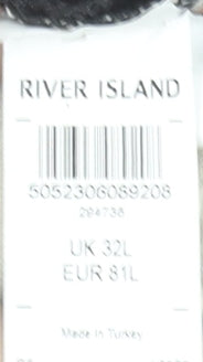 River Island Mens Black Denim Straight Jeans UK 32L Cotton Blend