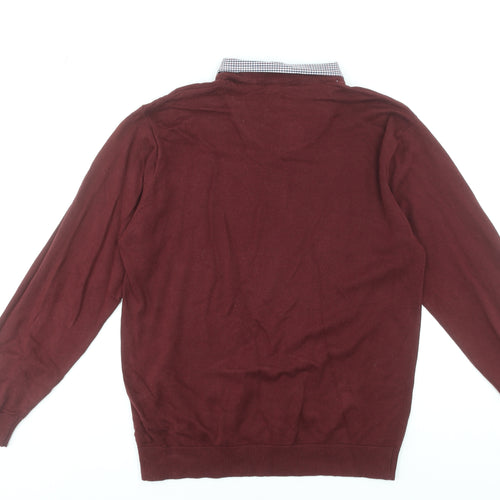 Pierre Cardin Men Red V-Neck Cotton Pullover Jumper Size L