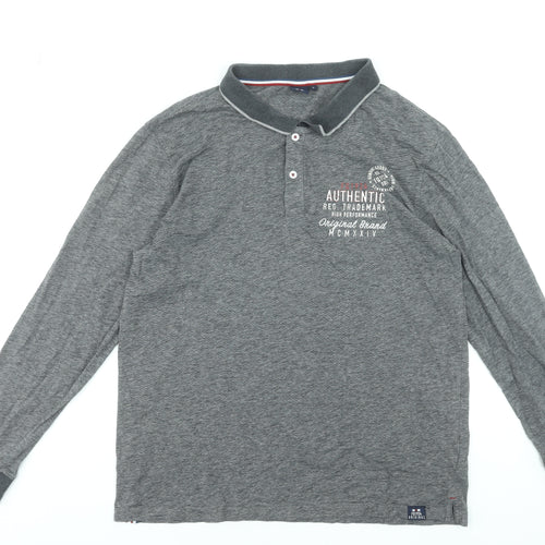 FQ1924 Men's Grey Long Sleeve Cotton Blend Polo Shirt Size L