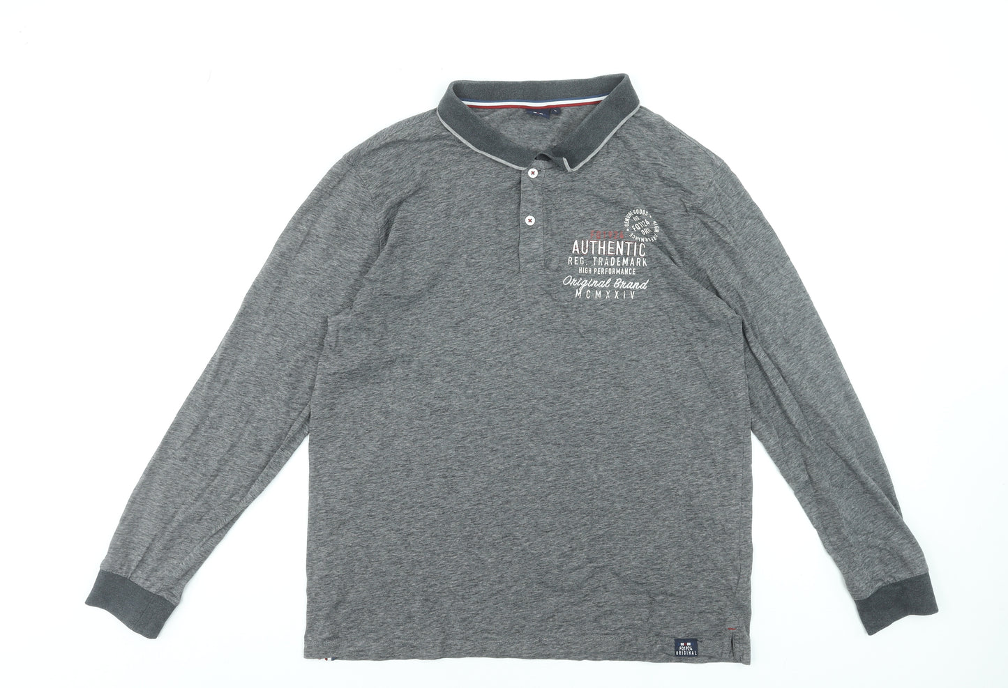 FQ1924 Men's Grey Long Sleeve Cotton Blend Polo Shirt Size L
