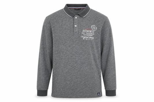 Front view of FQ1924 Men's Grey Long Sleeve Cotton Blend Polo Shirt, size L