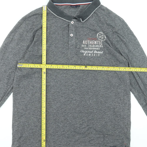FQ1924 Men's Grey Long Sleeve Cotton Blend Polo Shirt Size L