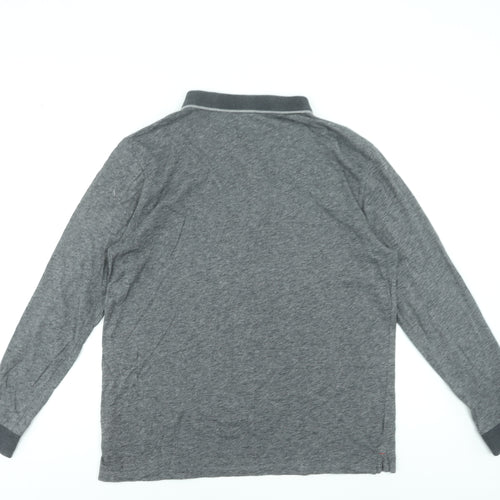 FQ1924 Men's Grey Long Sleeve Cotton Blend Polo Shirt Size L