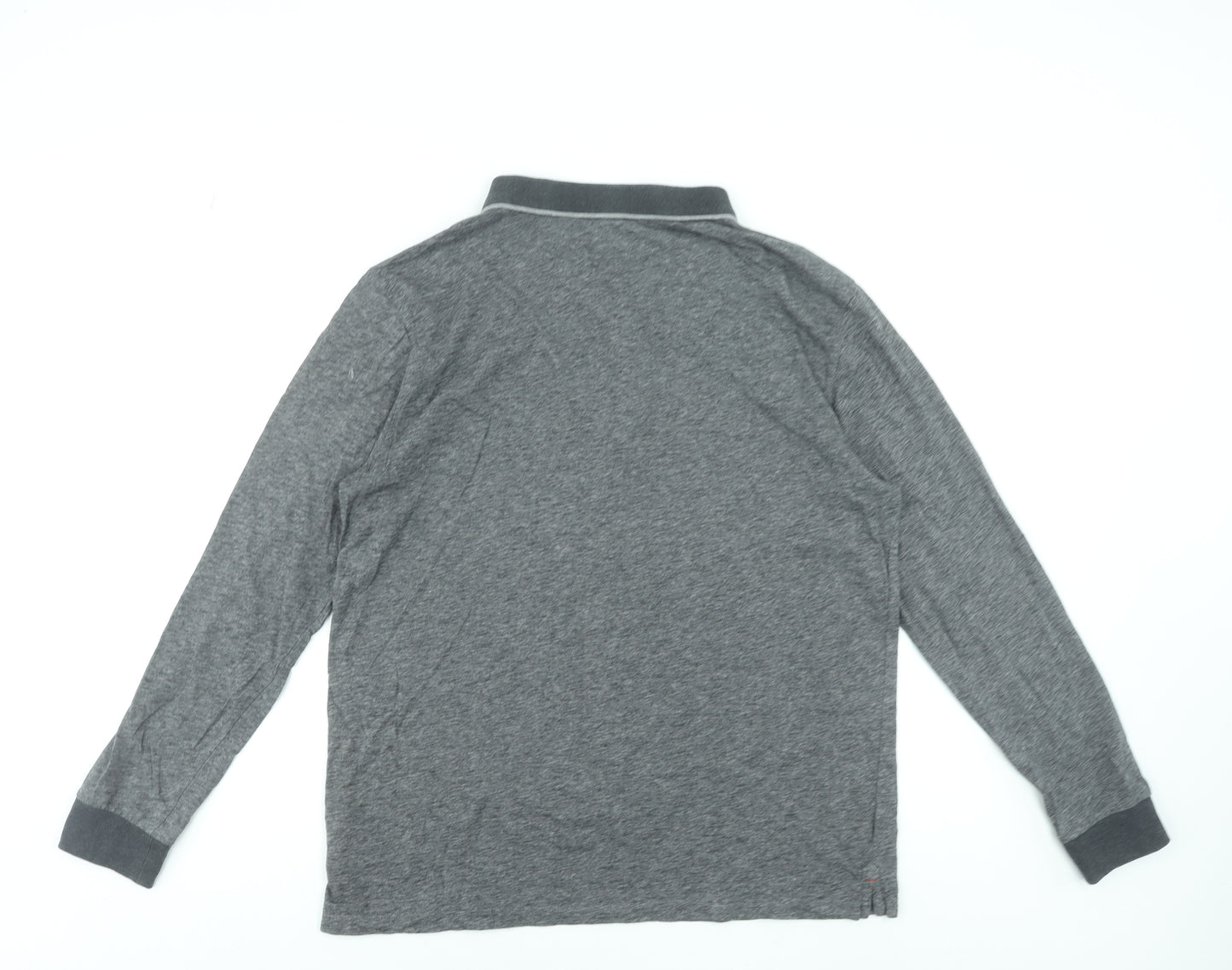 FQ1924 Men's Grey Long Sleeve Cotton Blend Polo Shirt Size L