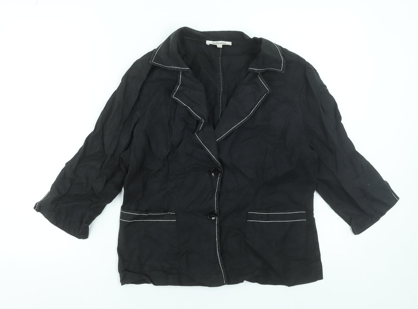 Steilmann Women's Black Linen 3/4 Sleeve Blazer Size 16