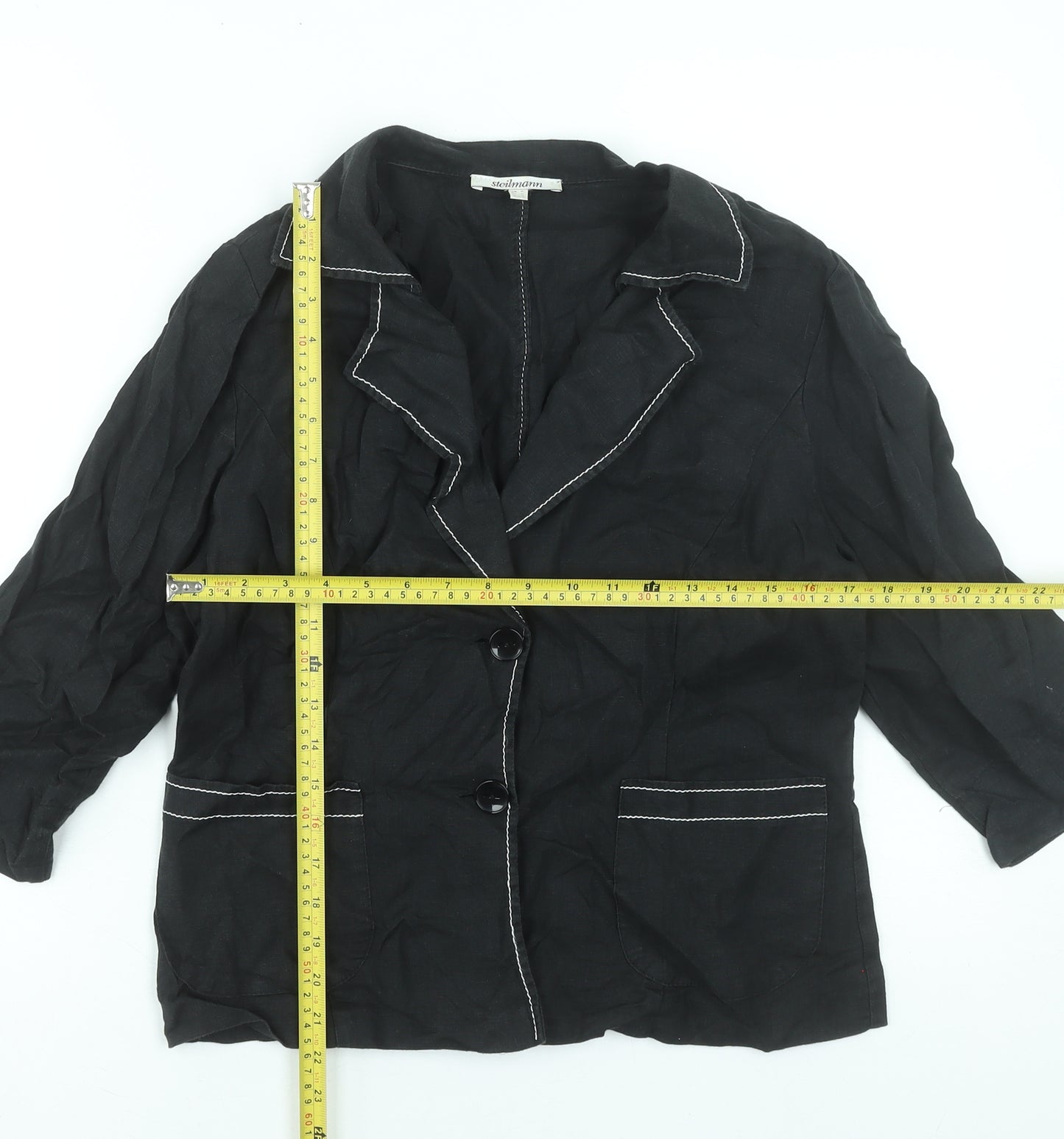 Steilmann Women's Black Linen 3/4 Sleeve Blazer Size 16
