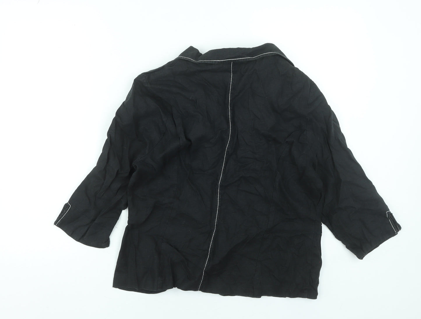 Steilmann Women's Black Linen 3/4 Sleeve Blazer Size 16