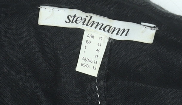 Steilmann Women's Black Linen 3/4 Sleeve Blazer Size 16