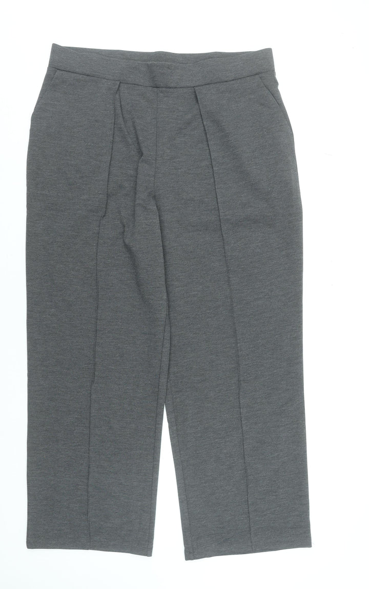 Women's Grey Cropped Trousers XL Elastic Waist Stretch Knit