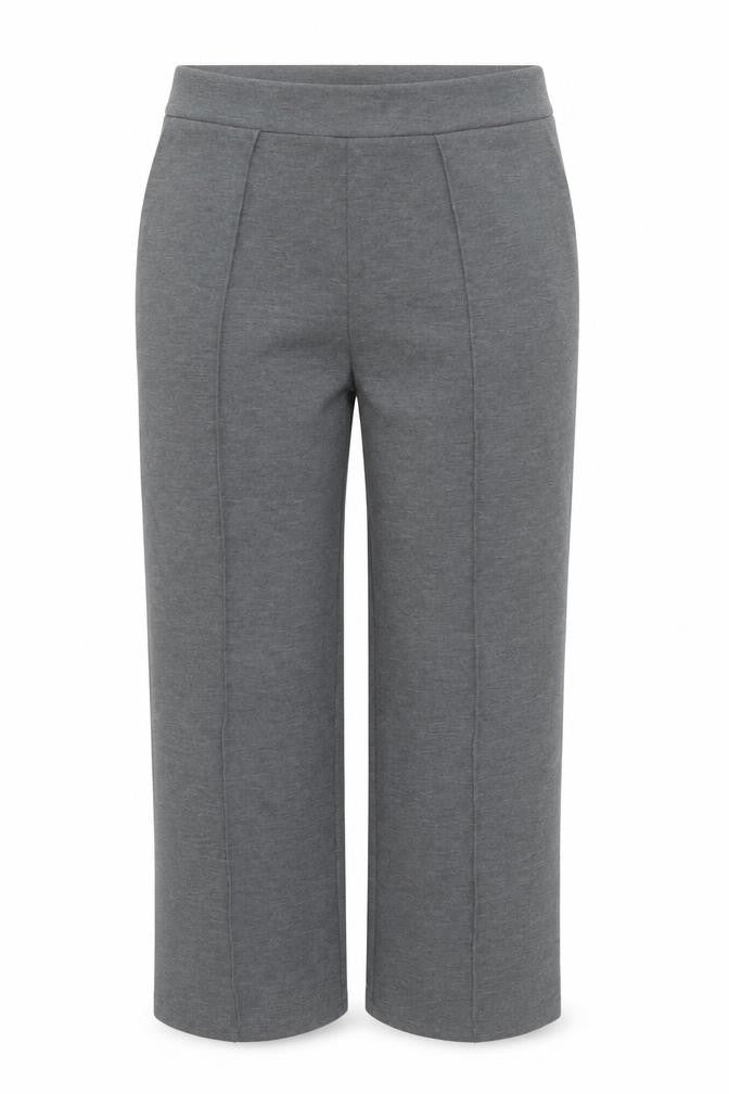 Women's Grey Cropped Trousers XL Elastic Waist Stretch Knit