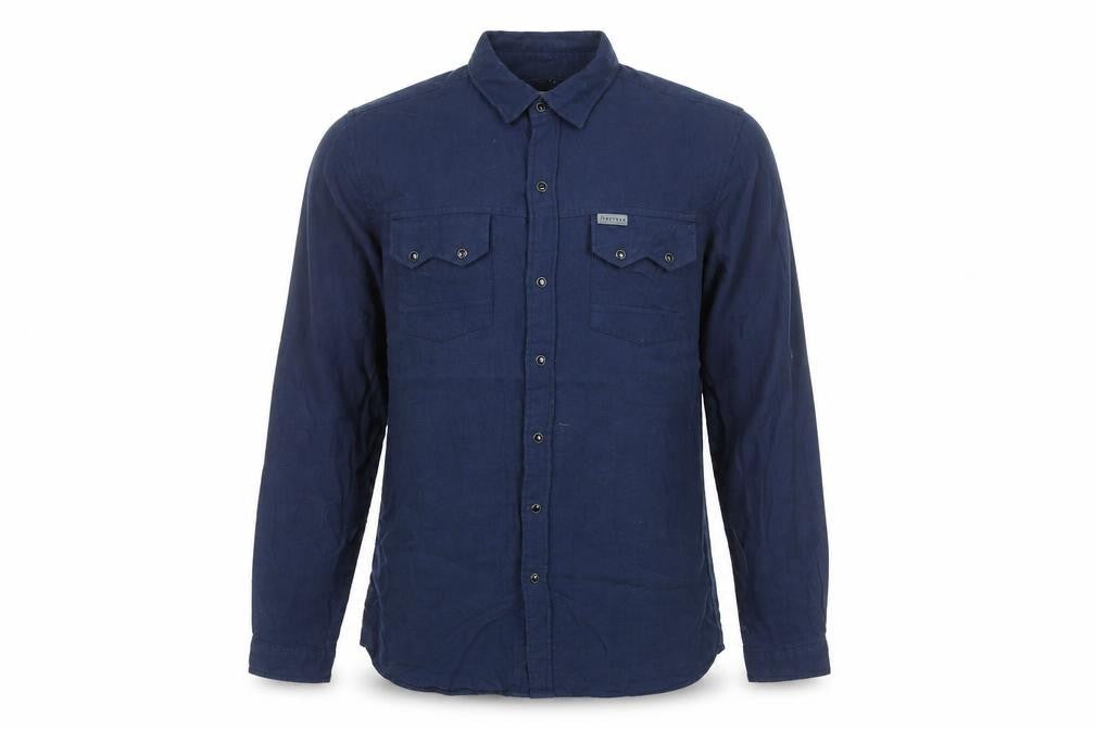 Front view of Firetrap Men Blue Cotton Long Sleeve Button-Up Shirt L