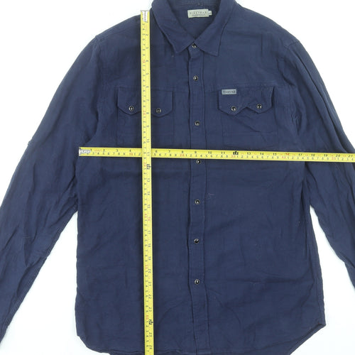 Firetrap Men Blue Cotton Long Sleeve Button-Up Shirt L