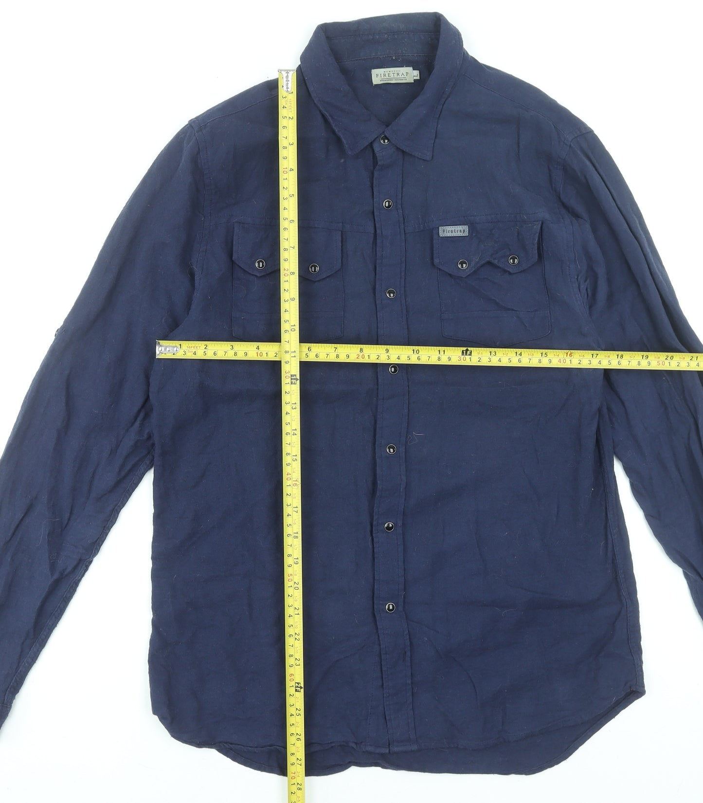 Firetrap Men Blue Cotton Long Sleeve Button-Up Shirt L