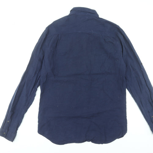 Firetrap Men Blue Cotton Long Sleeve Button-Up Shirt L