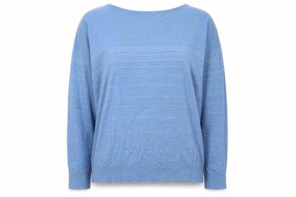 Front view of Paul Costelloe Living Studio Women's Blue Striped jumper, size L