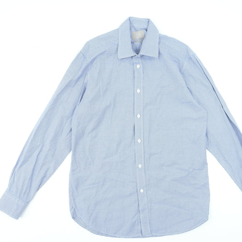 Moss Bros Savoy Taylors Guild Blue Check Regular Fit Men's 15.5in Cotton Formal Shirt
