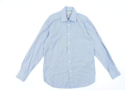 Moss Bros Savoy Taylors Guild Blue Check Regular Fit Men's 15.5in Cotton Formal Shirt