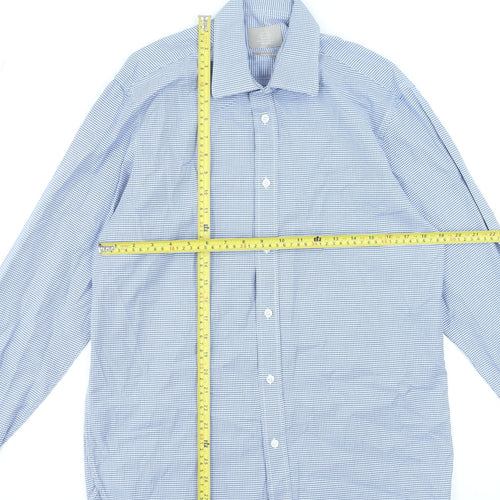 Moss Bros Savoy Taylors Guild Blue Check Regular Fit Men's 15.5in Cotton Formal Shirt