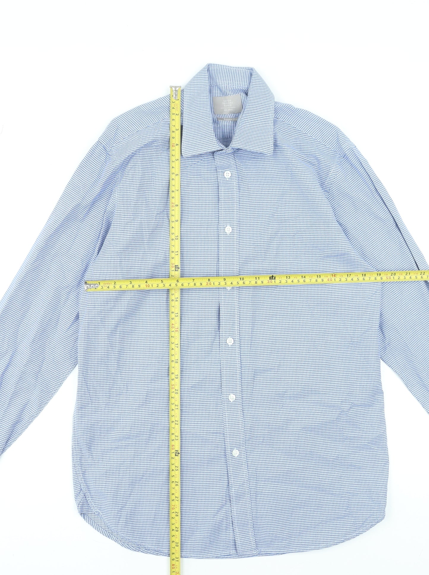 Moss Bros Savoy Taylors Guild Blue Check Regular Fit Men's 15.5in Cotton Formal Shirt