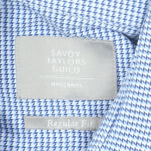 Moss Bros Savoy Taylors Guild Blue Check Regular Fit Men's 15.5in Cotton Formal Shirt