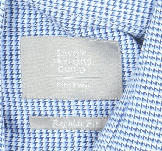 Moss Bros Savoy Taylors Guild Blue Check Regular Fit Men's 15.5in Cotton Formal Shirt