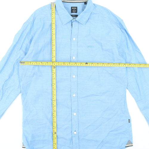 BOSS Men's Blue Sharp Fit Stretch Cotton Long Sleeve Dress Shirt L