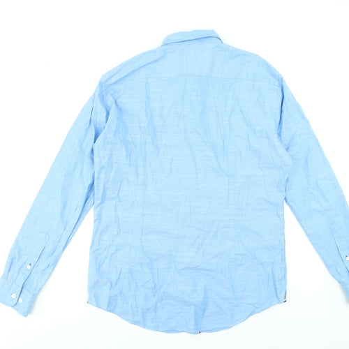 BOSS Men's Blue Sharp Fit Stretch Cotton Long Sleeve Dress Shirt L