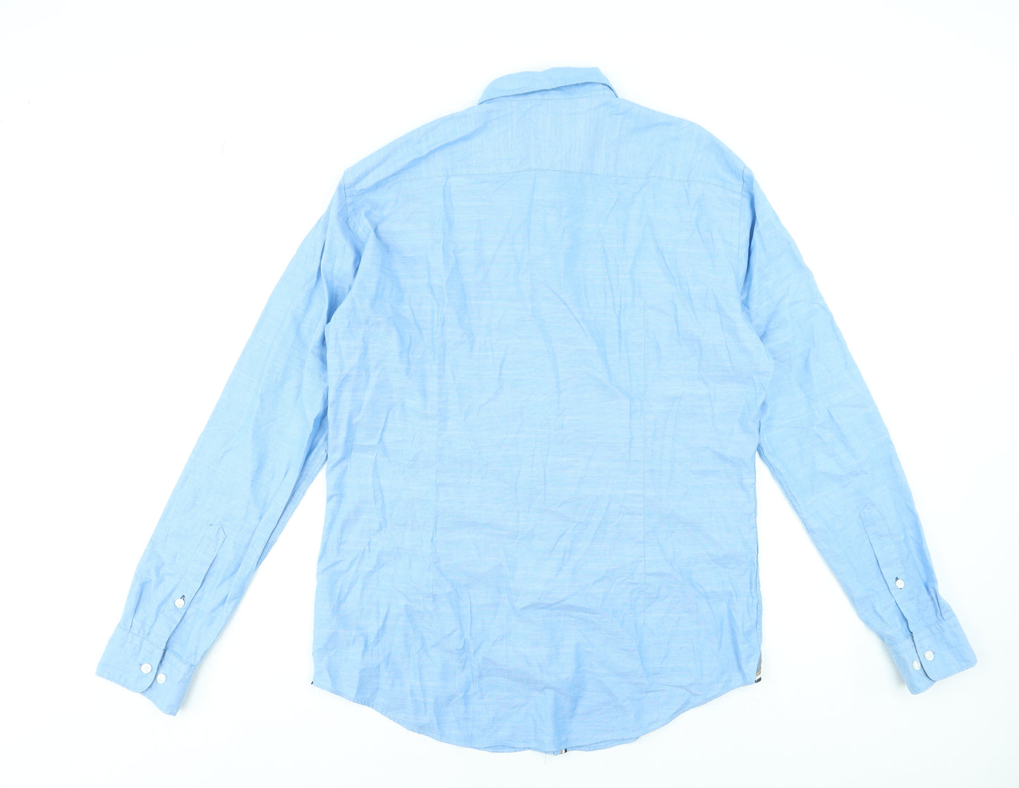 BOSS Men's Blue Sharp Fit Stretch Cotton Long Sleeve Dress Shirt L