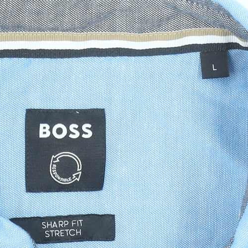 BOSS Men's Blue Sharp Fit Stretch Cotton Long Sleeve Dress Shirt L