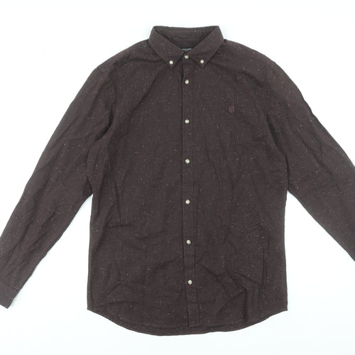 Jack & Jones Men's Brown Cotton Long Sleeve Button-Up Shirt M